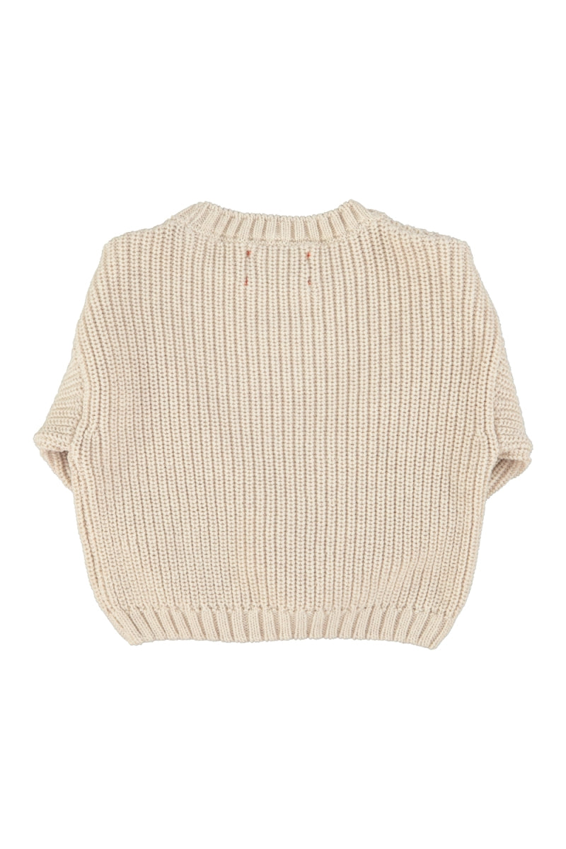 knitted sweater - ecru with red heart print
