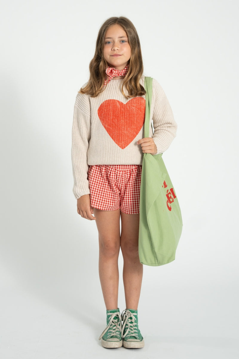knitted sweater - ecru with red heart print