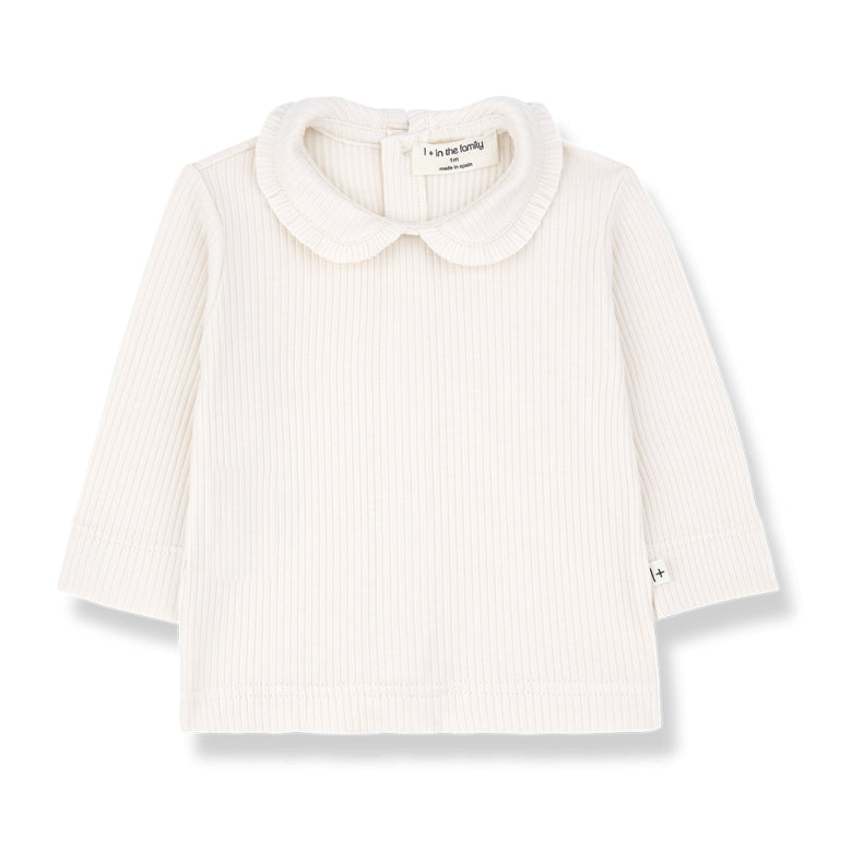 rib shirt with collar - ecru