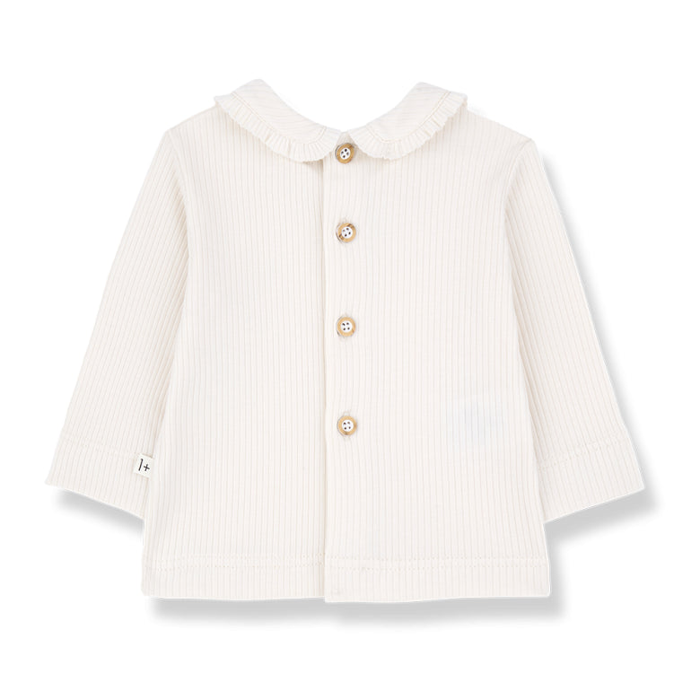 rib shirt with collar - ecru