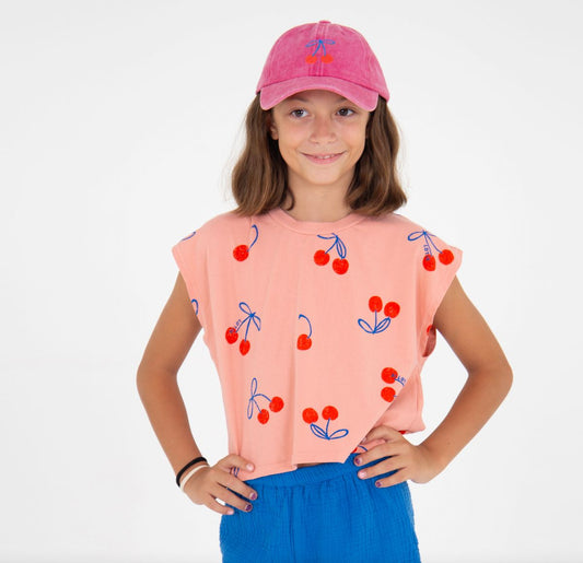 crop top - cherries allover - clay pink