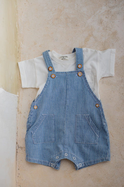 denim striped short dungaree