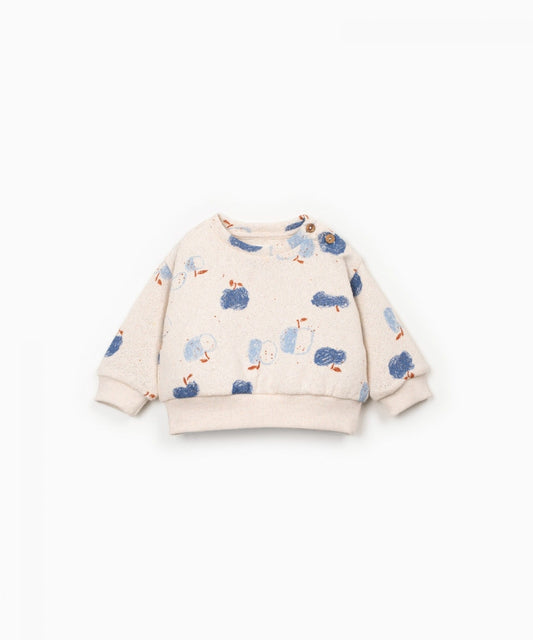 printed jersey sweater - apples - blue