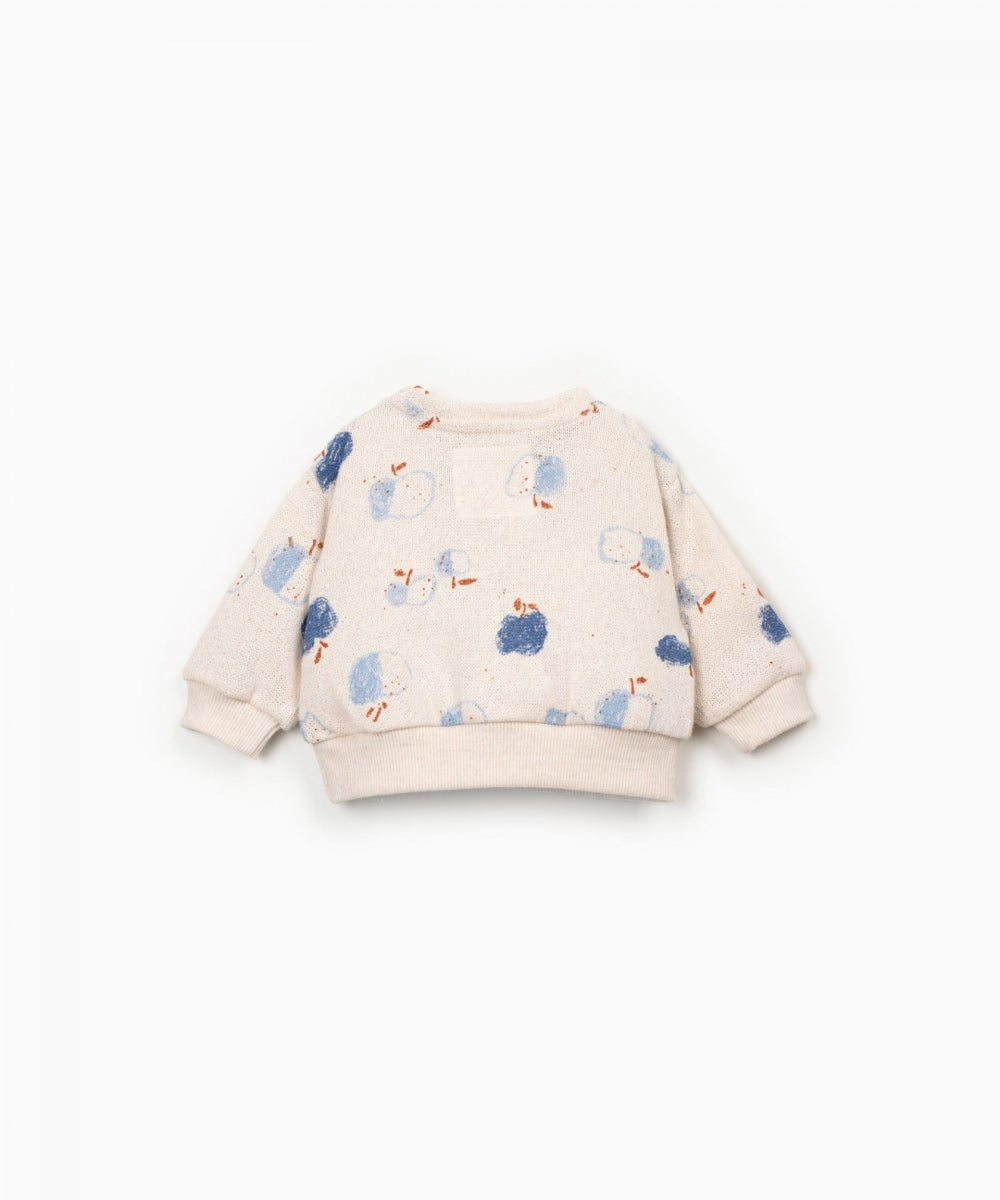 printed jersey sweater - apples - blue