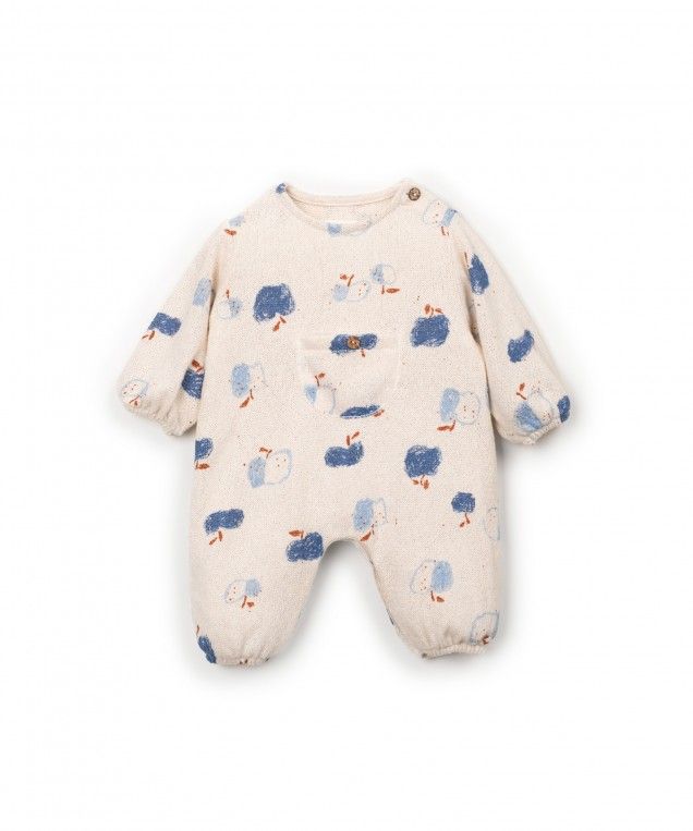 printed jersey jumpsuit - apples - blue