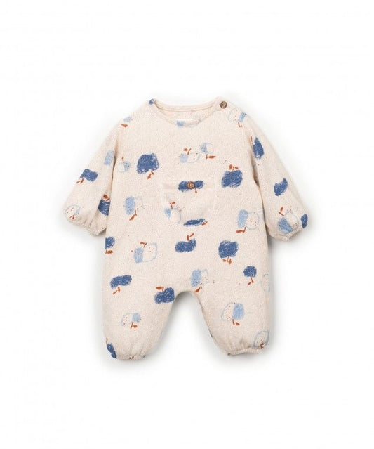 printed jersey jumpsuit - apples - blue