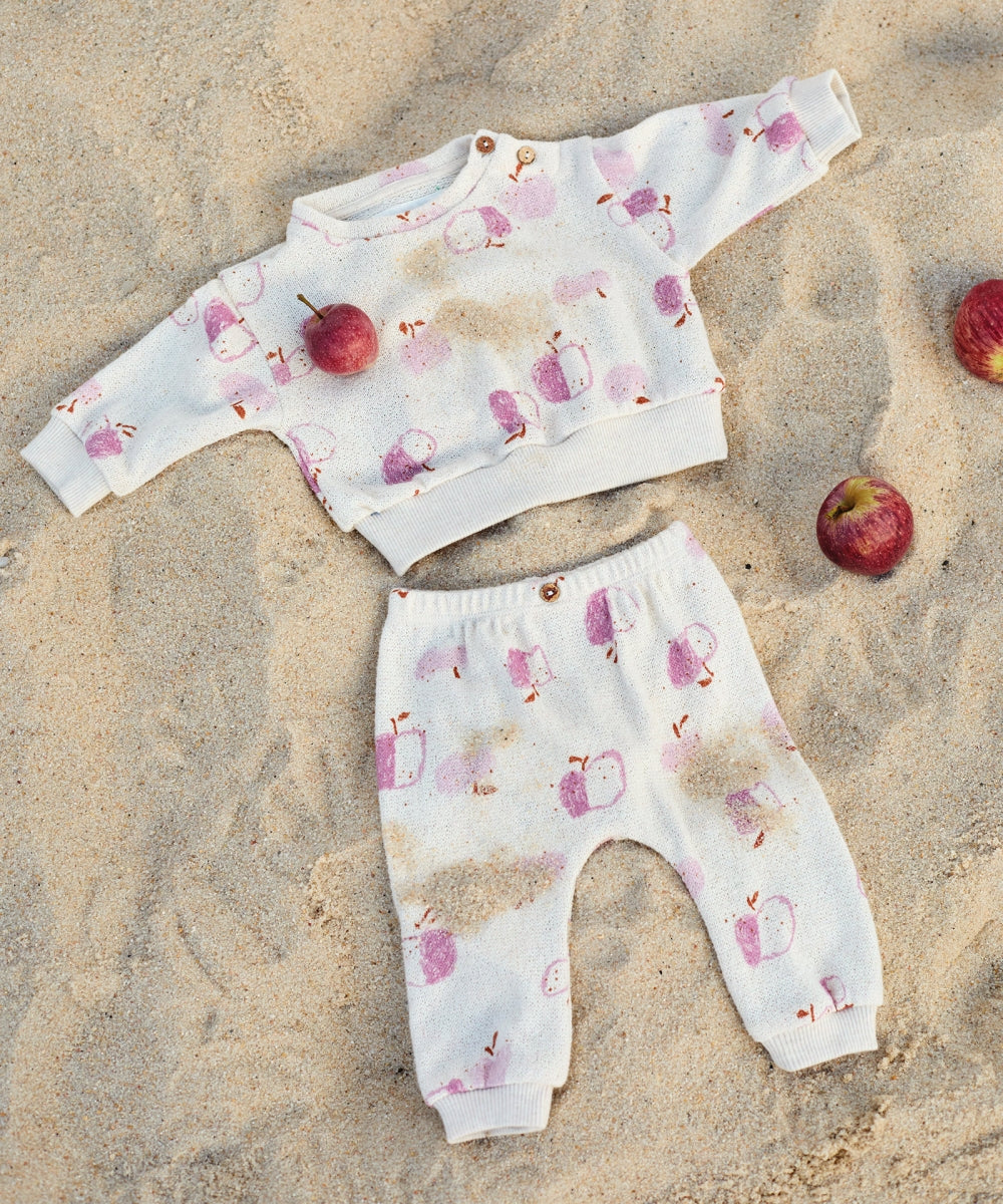 printed jersey trousers - apples - pink