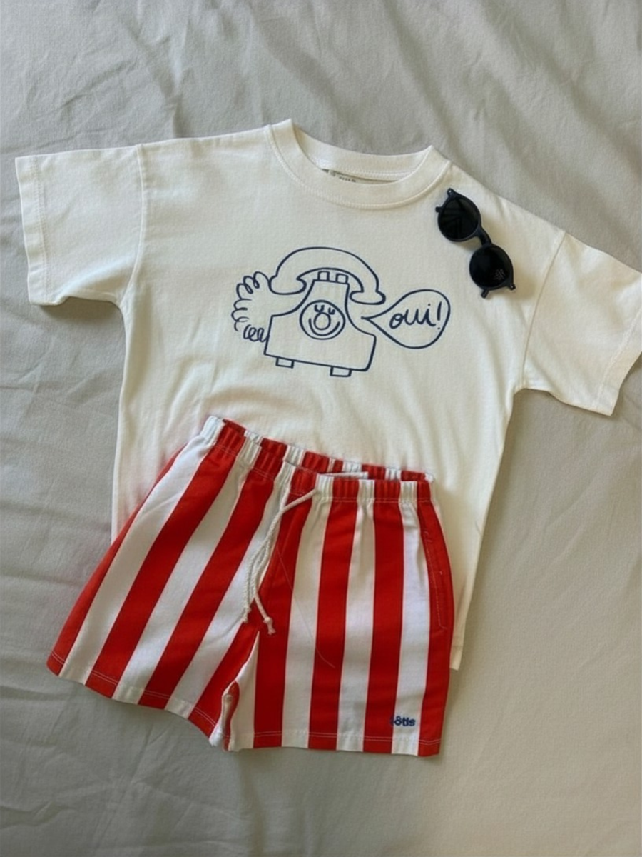 twill short - red stripes & offwhite
