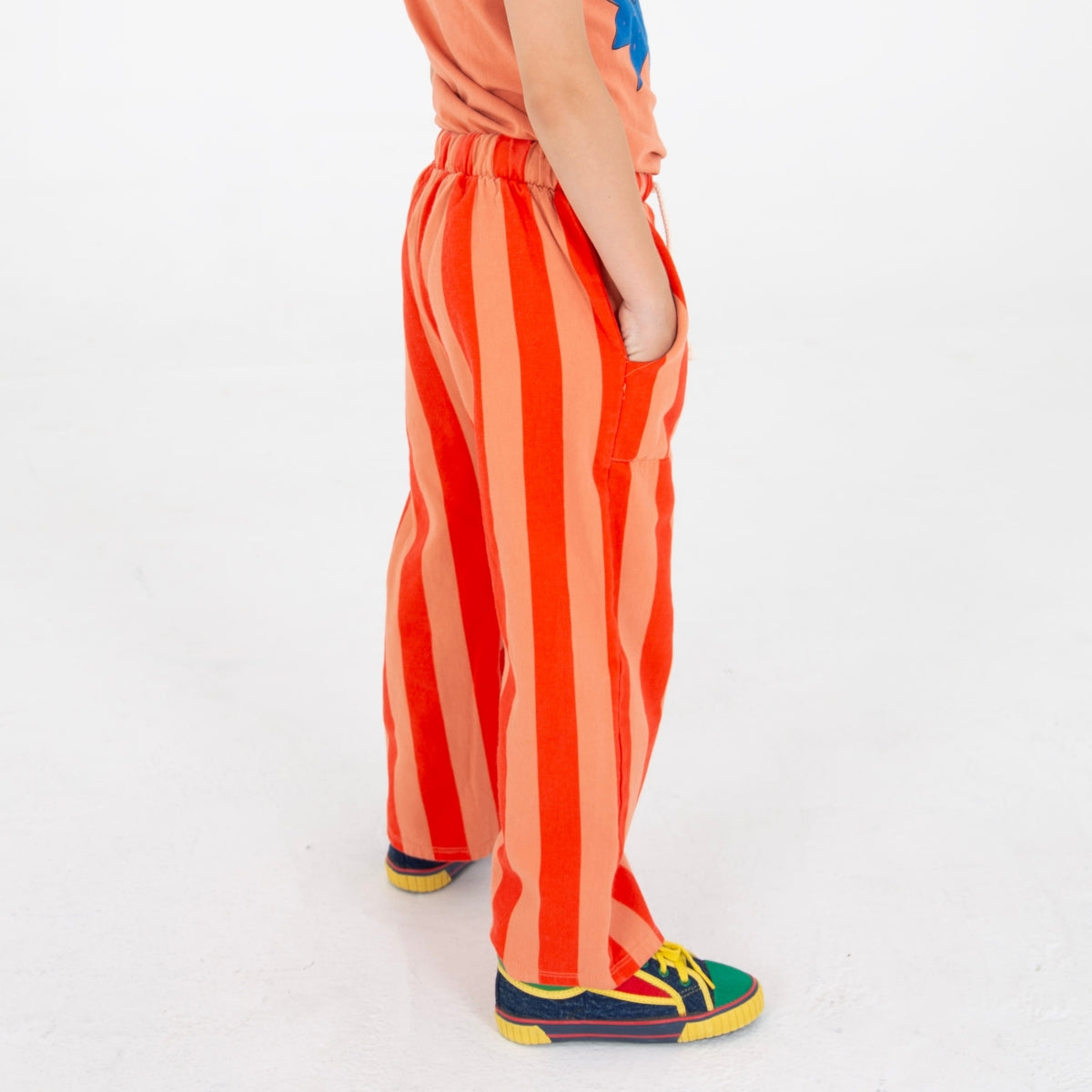wide fit twill pants - red stripes & papaya