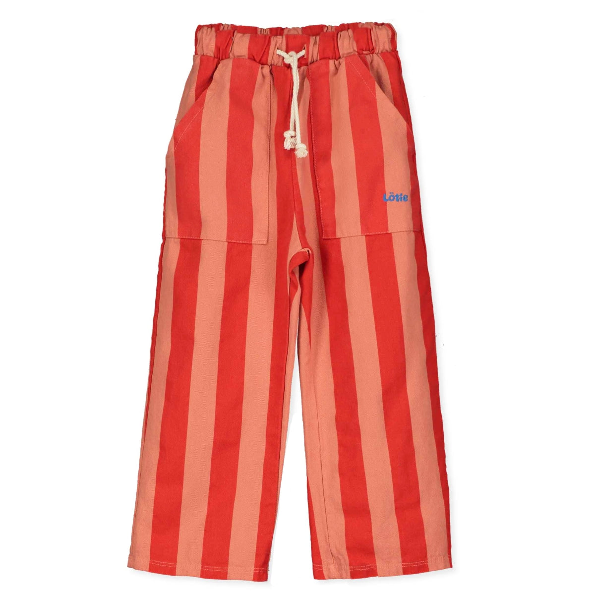 wide fit twill pants - red stripes & papaya