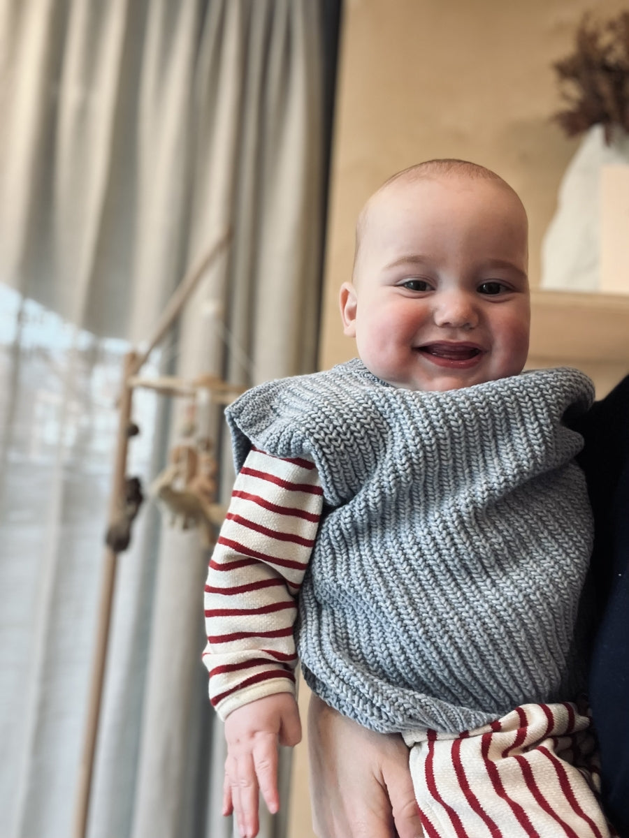 knitted cotton vest - melange blue