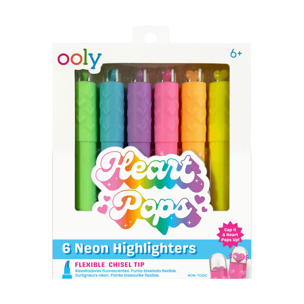 heart pops neon markeerstiften - set van 6