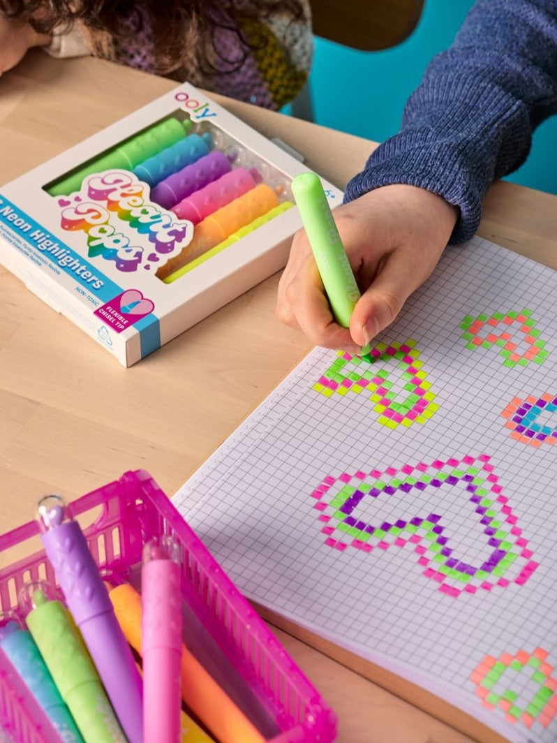 heart pops neon markeerstiften - set van 6