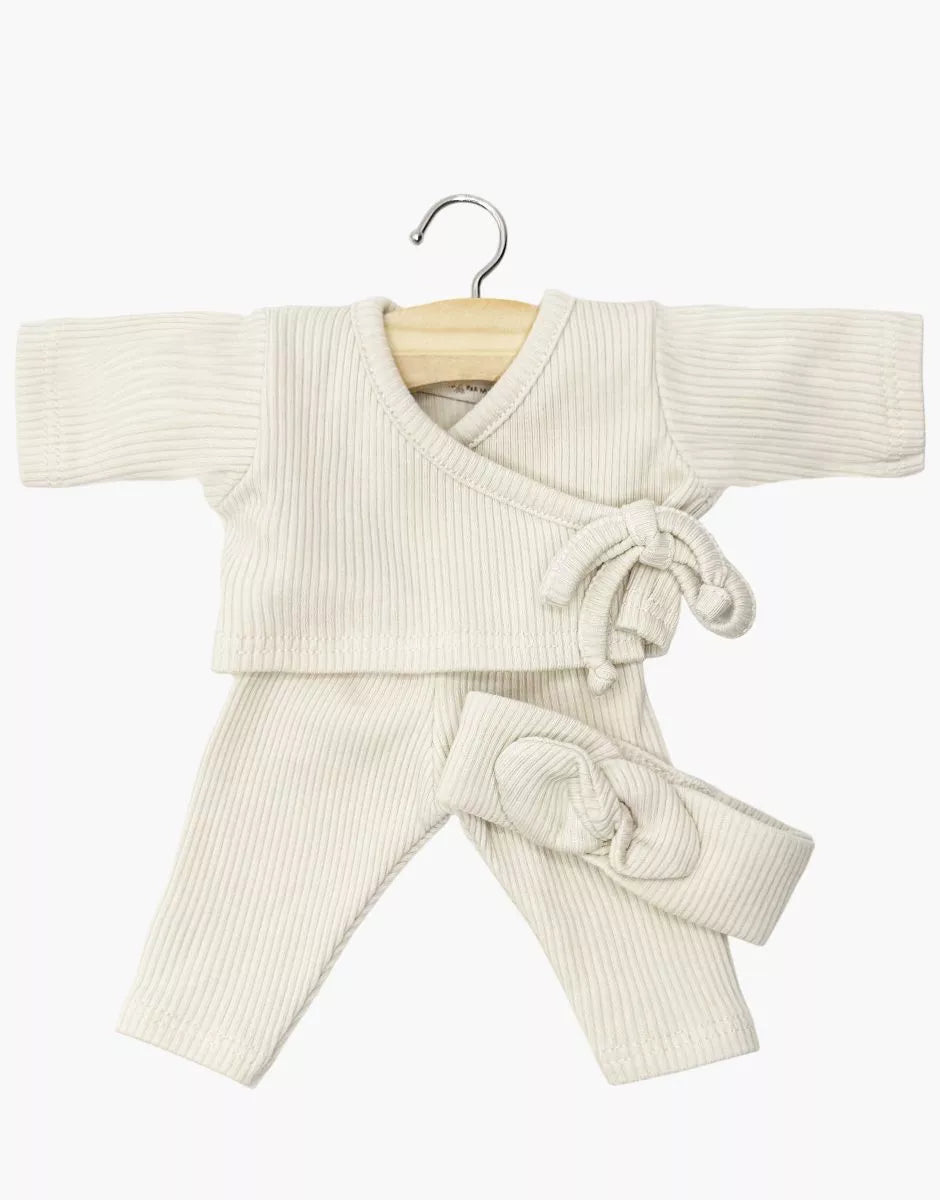 kledij kleine pop - wikkelset ribgebreid materiaal met hoofdband