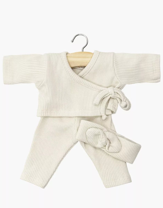 kledij kleine pop - wikkelset ribgebreid materiaal met hoofdband