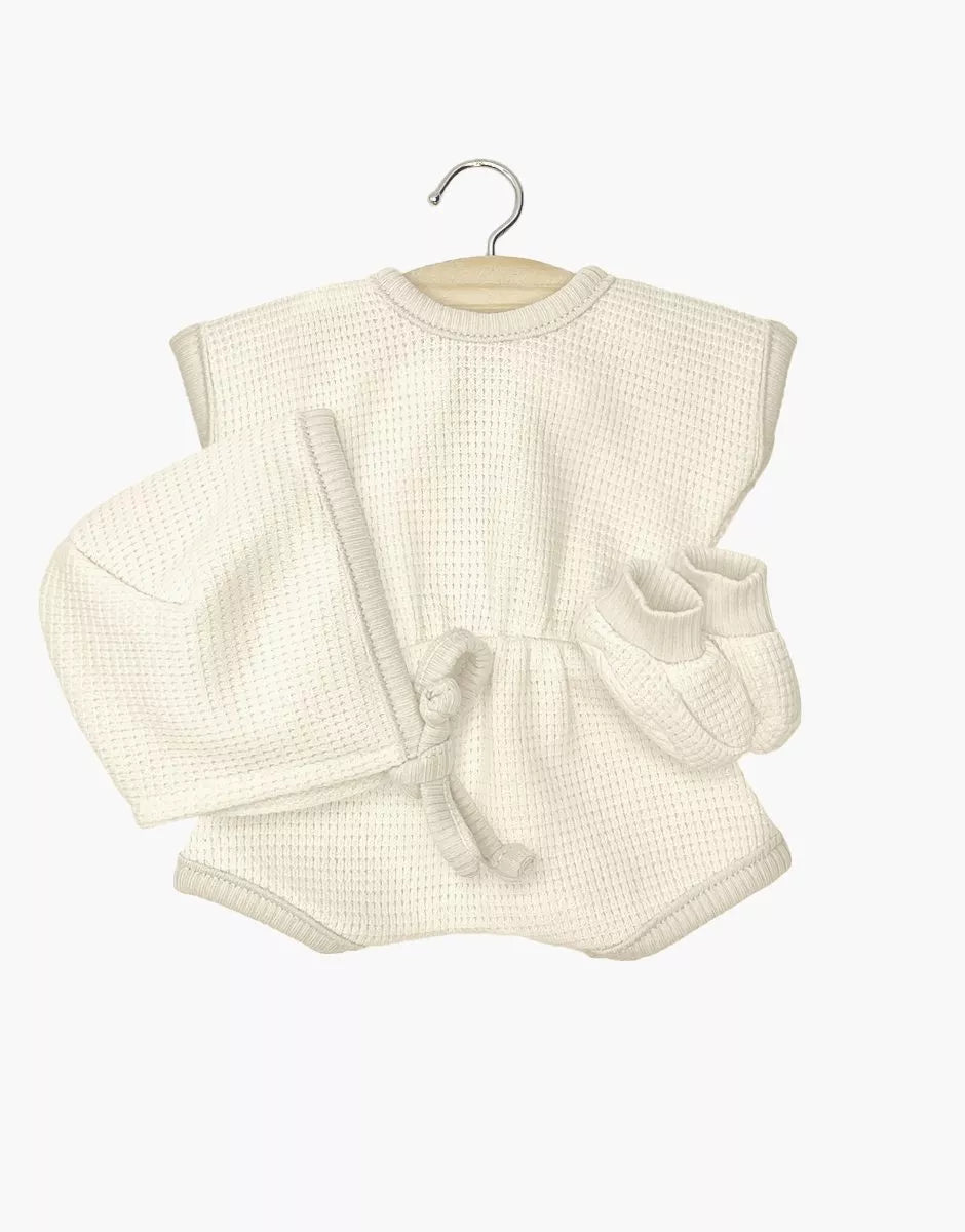kledij kleine pop - romper honingraat met mutsje en pantoffels