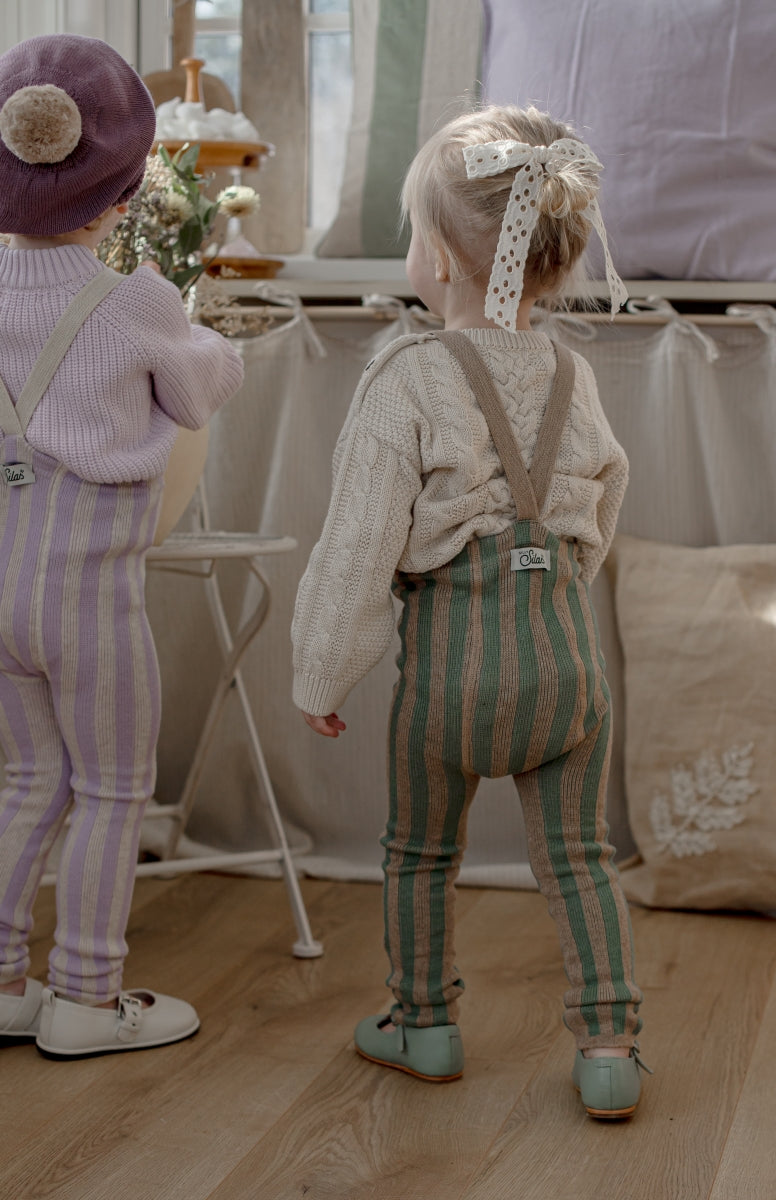 footless cotton tights - lavender cream striped