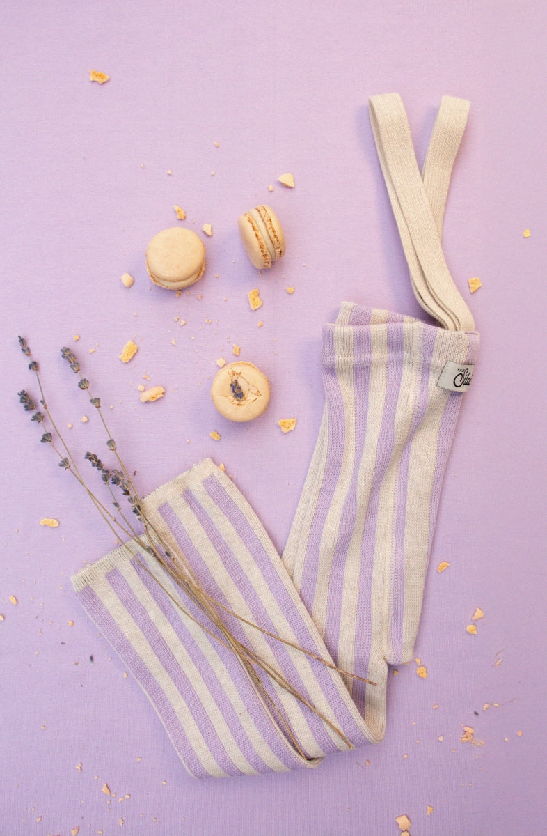footless cotton tights - lavender cream striped