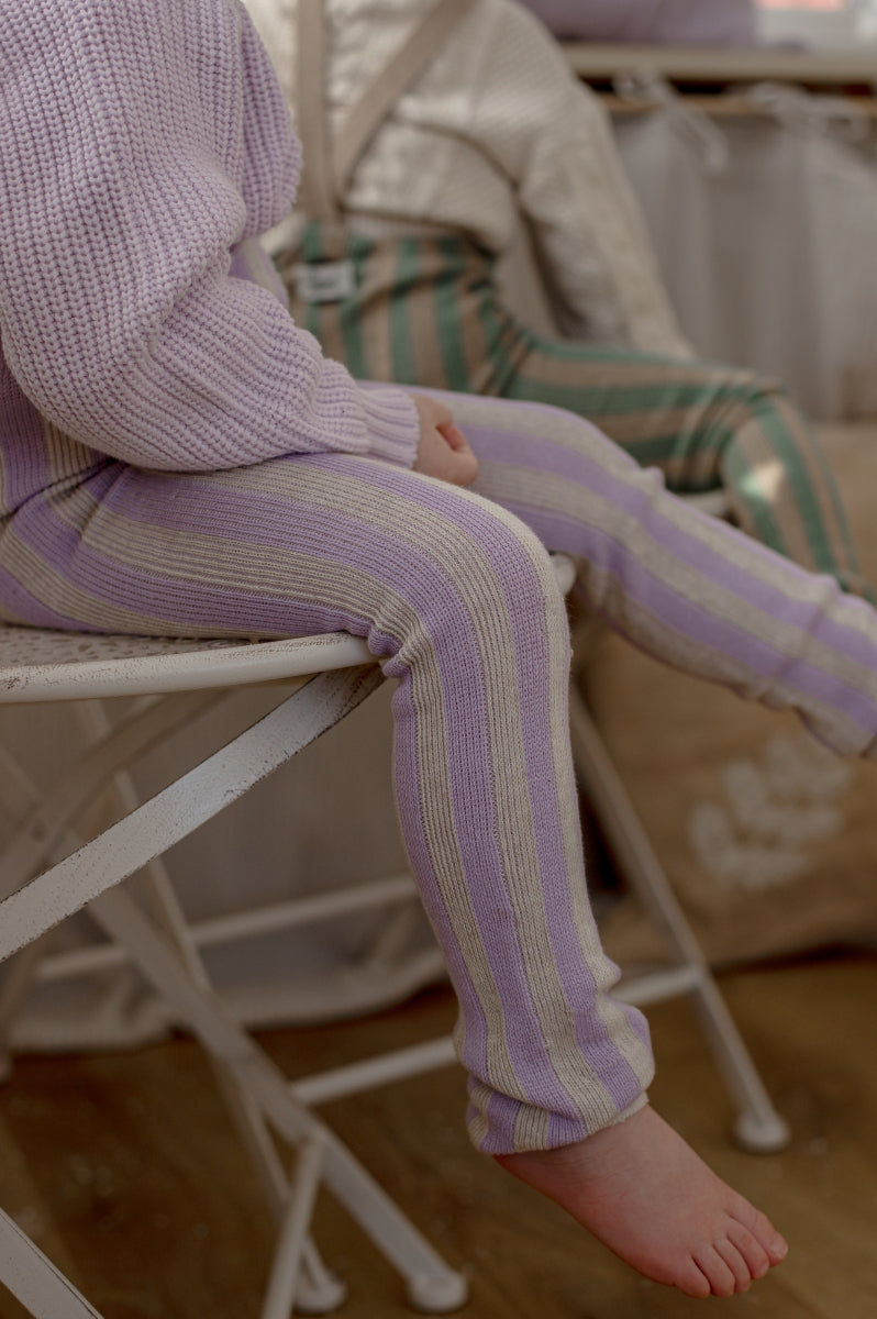 footless cotton tights - lavender cream striped