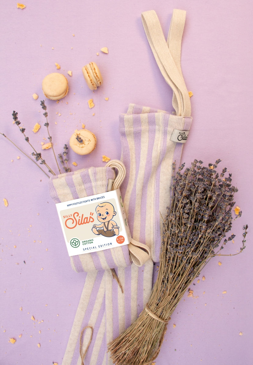 footless cotton tights - lavender cream striped