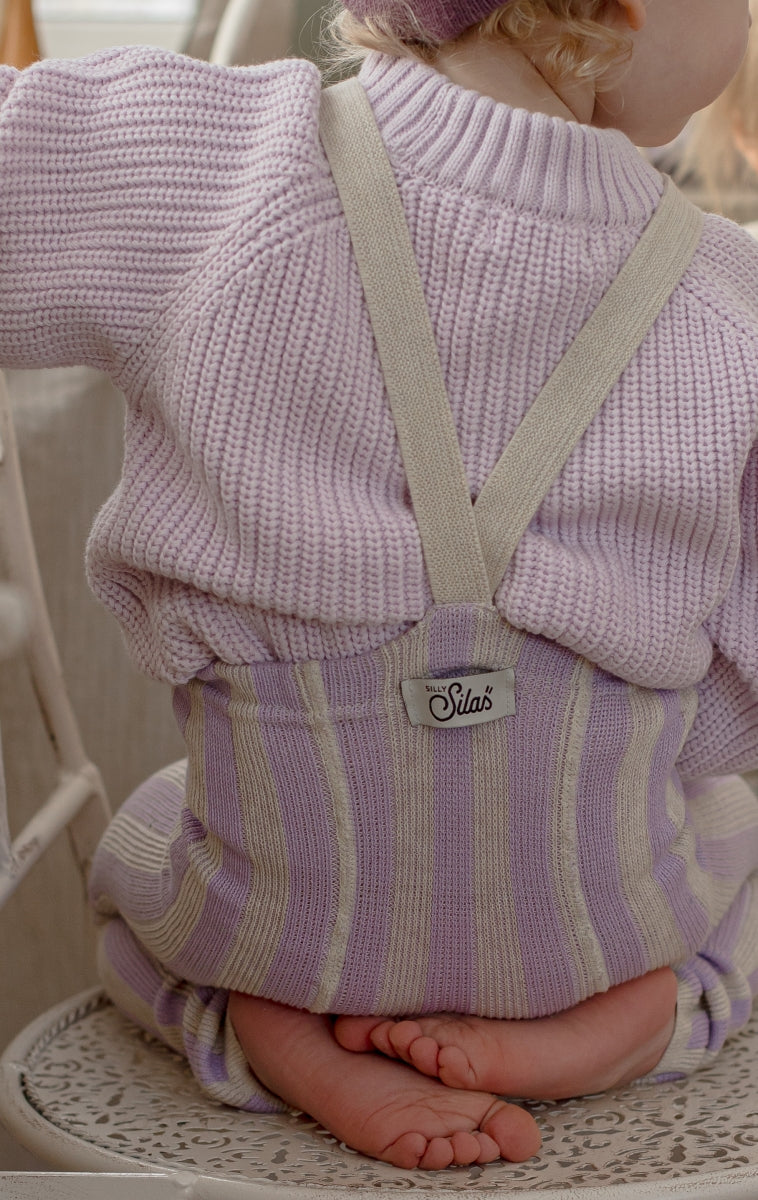 footless cotton tights - lavender cream striped