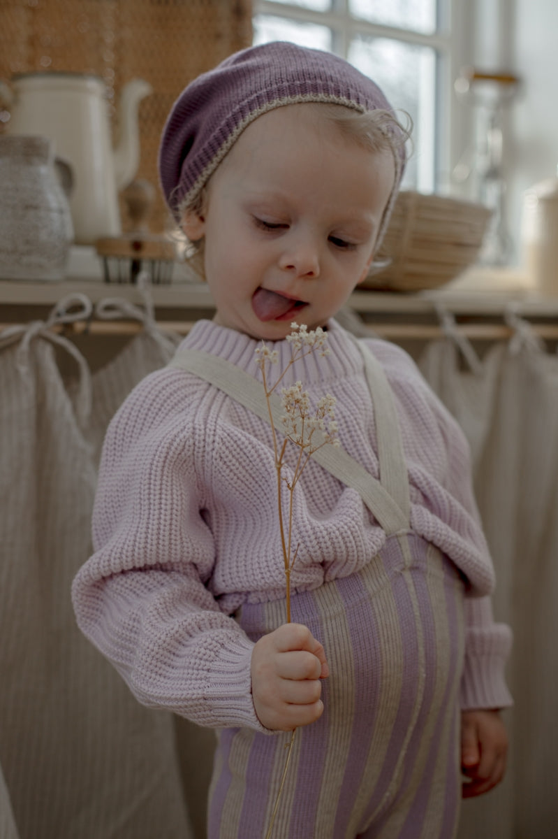 footless cotton tights - lavender cream striped