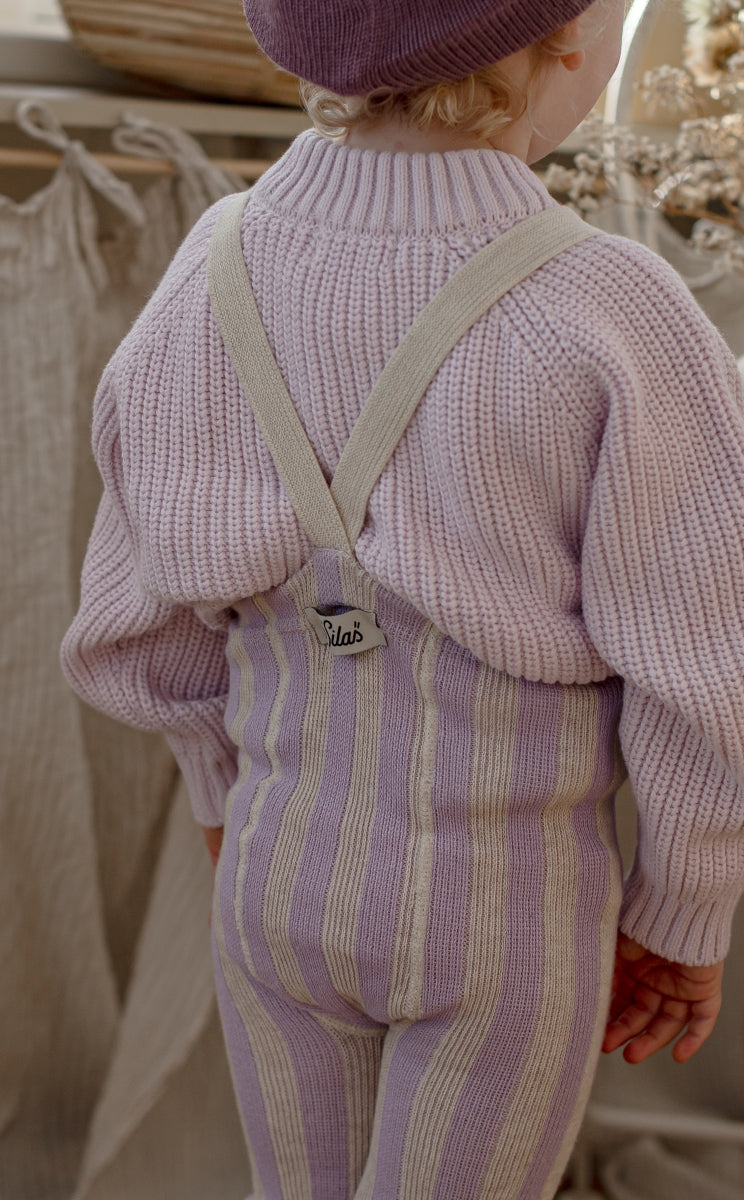 footless cotton tights - lavender cream striped