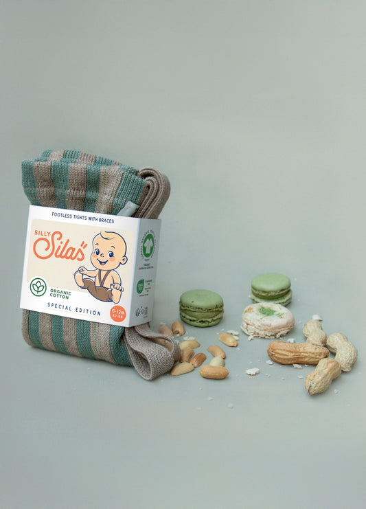 footless cotton tights - matcha peanut striped