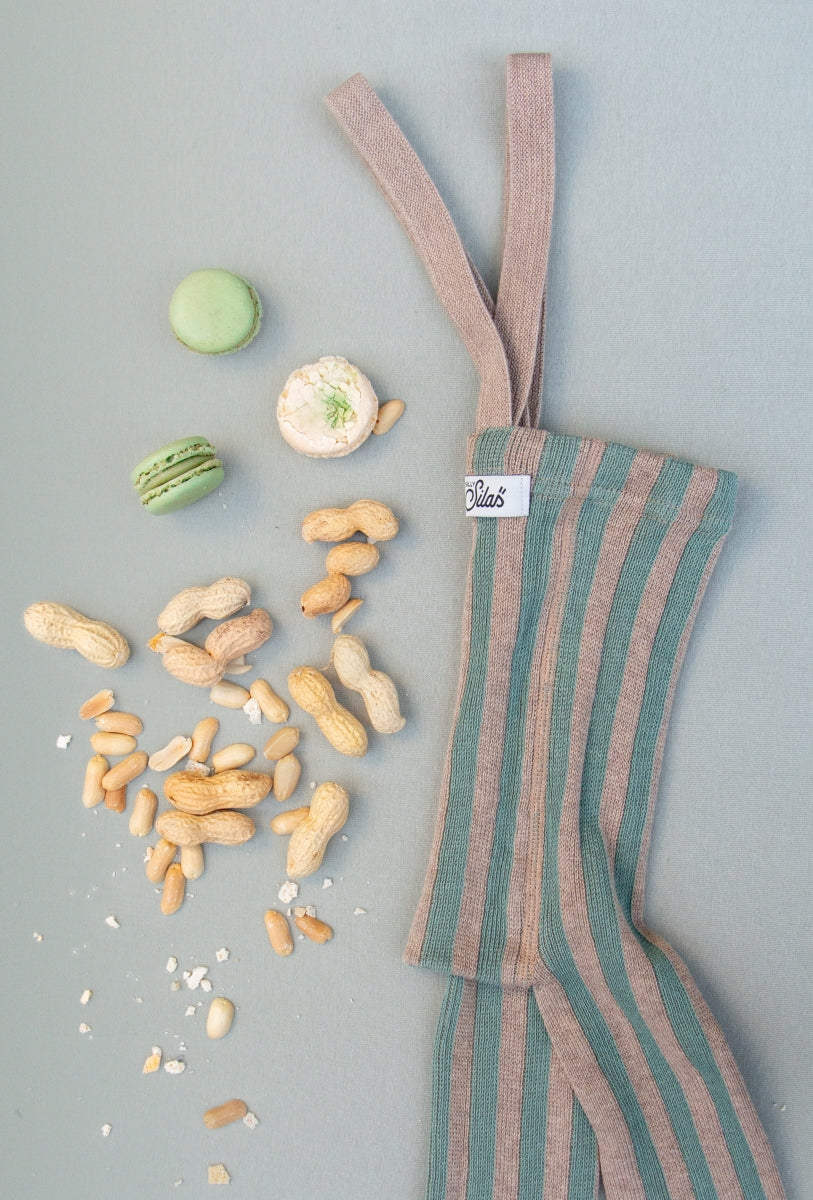 footless cotton tights - matcha peanut striped