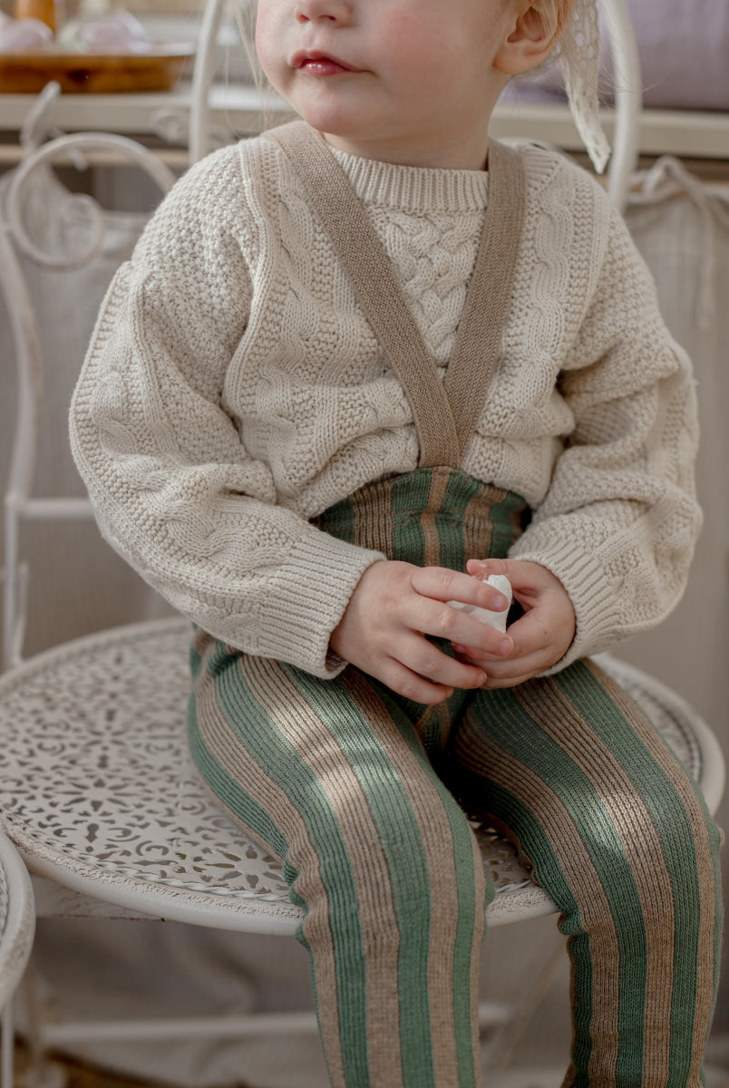 footless cotton tights - matcha peanut striped
