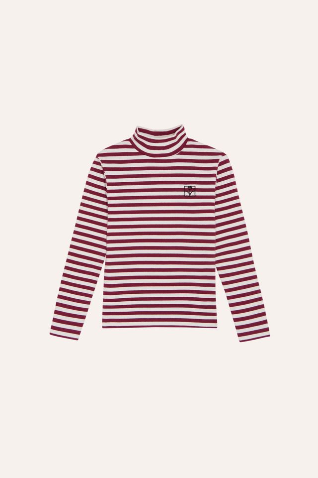 burgundy stripes turtle neck tshirt - kids