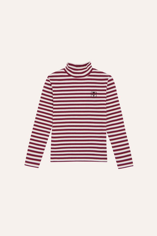 burgundy stripes turtle neck tshirt - kids