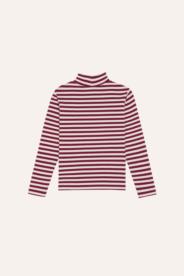 burgundy stripes turtle neck tshirt - kids
