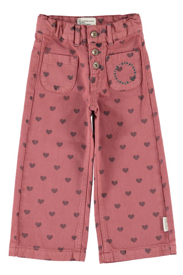 flare jeans trousers - pink with black hearts