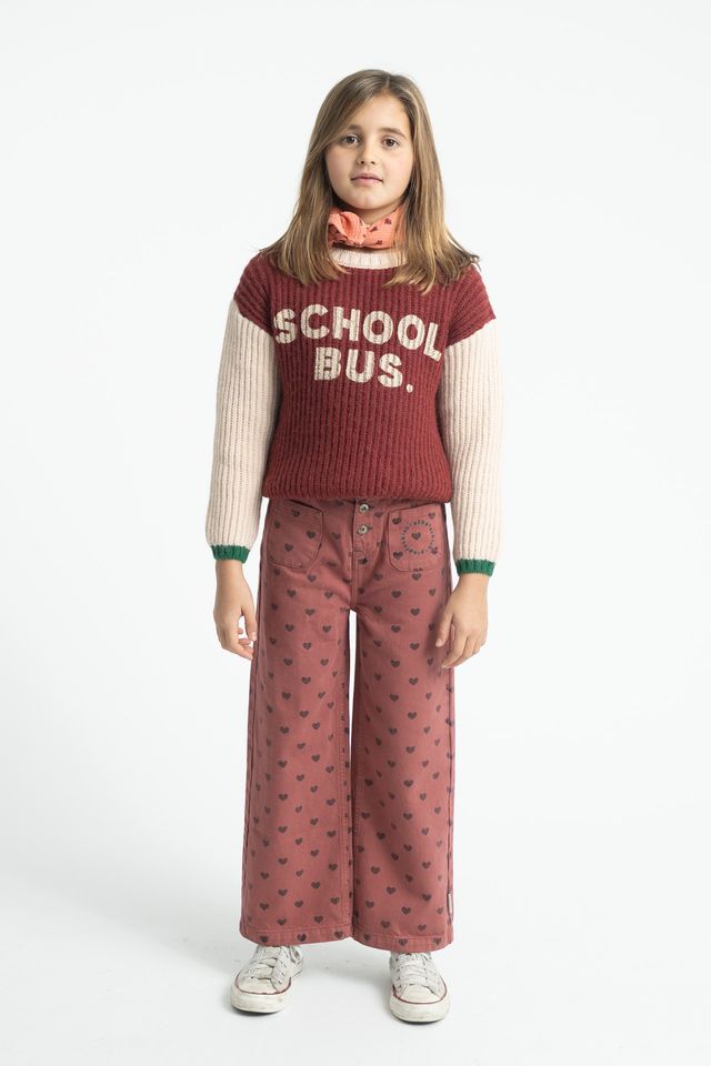 flare jeans trousers - pink with black hearts