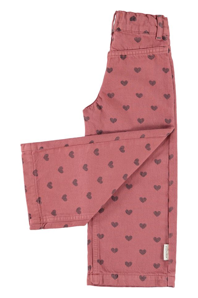 flare jeans trousers - pink with black hearts