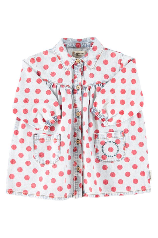 denim short dress - red dots