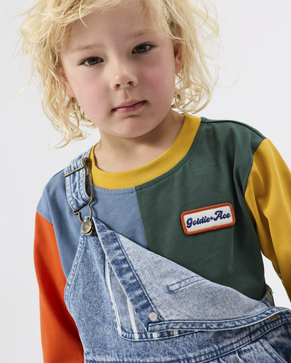 austin stripe denim panel overalls