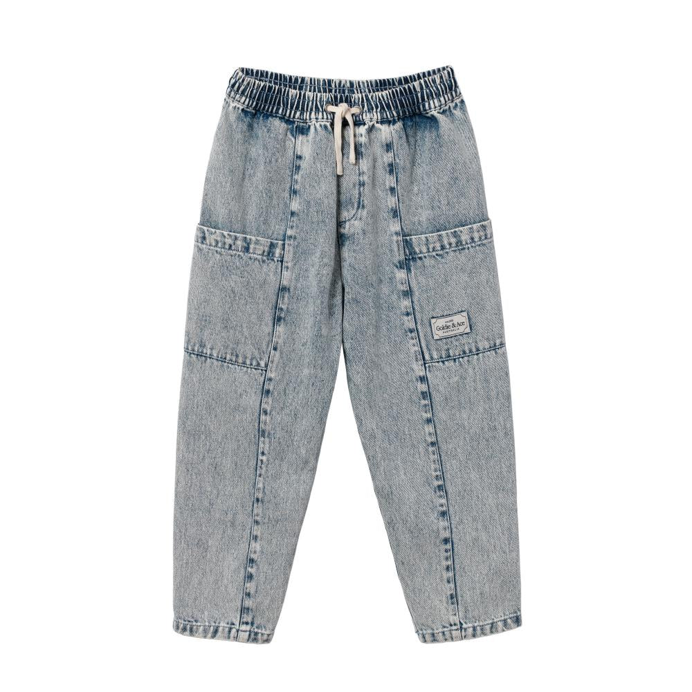 vintage wash denim kit pocket pants