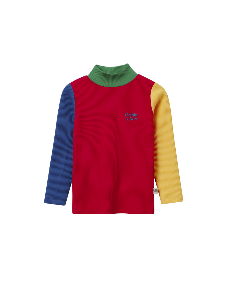high neck colour block rib skivvy
