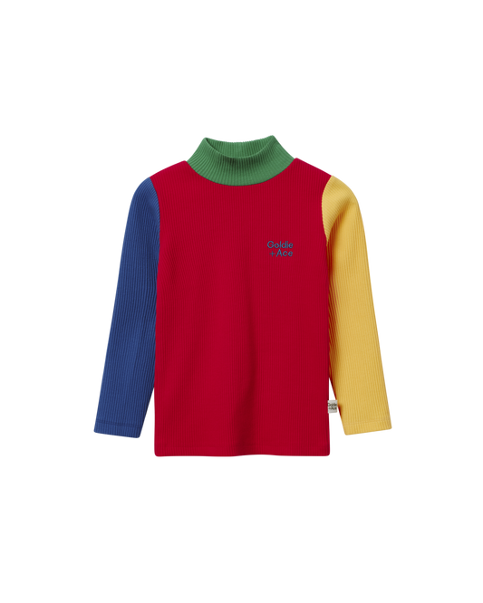 high neck colour block rib skivvy