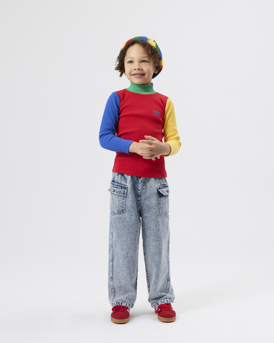 high neck colour block rib skivvy