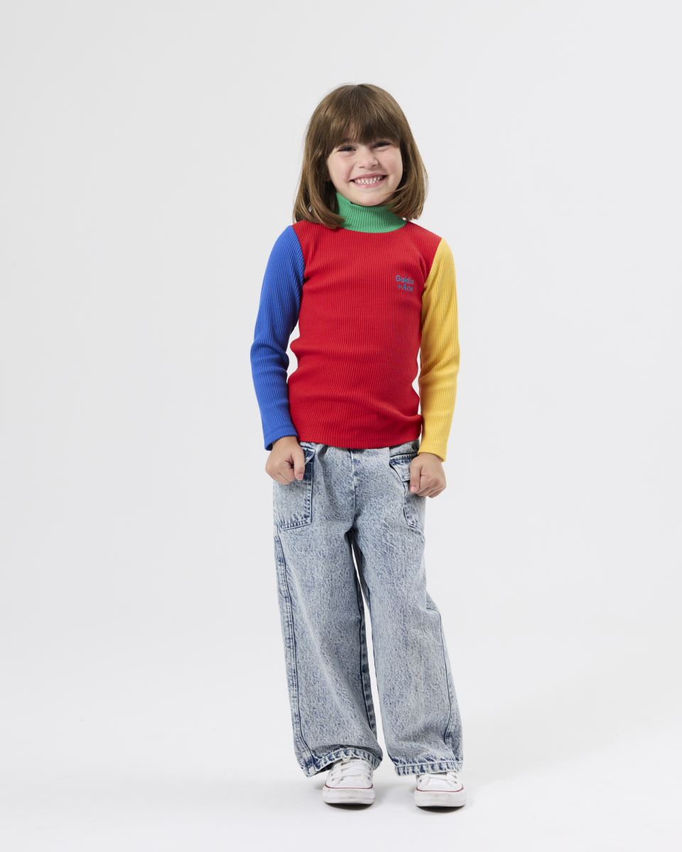 high neck colour block rib skivvy