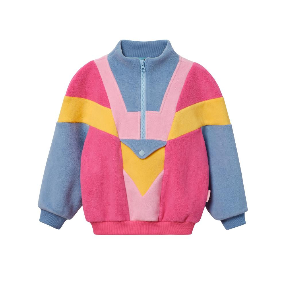 half zip pink colour block polar fleece