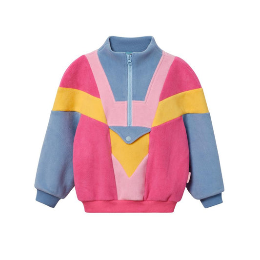 half zip pink colour block polar fleece