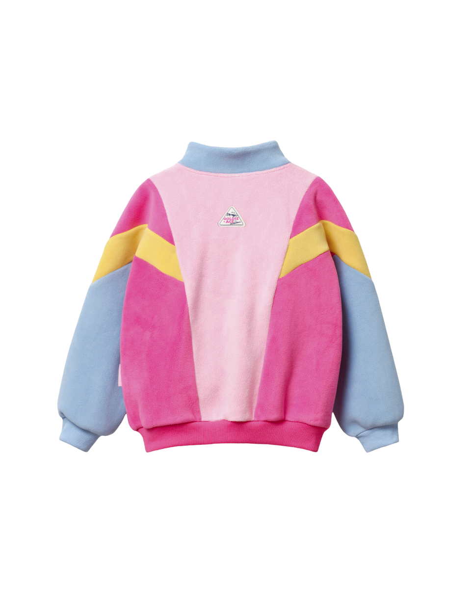 half zip pink colour block polar fleece