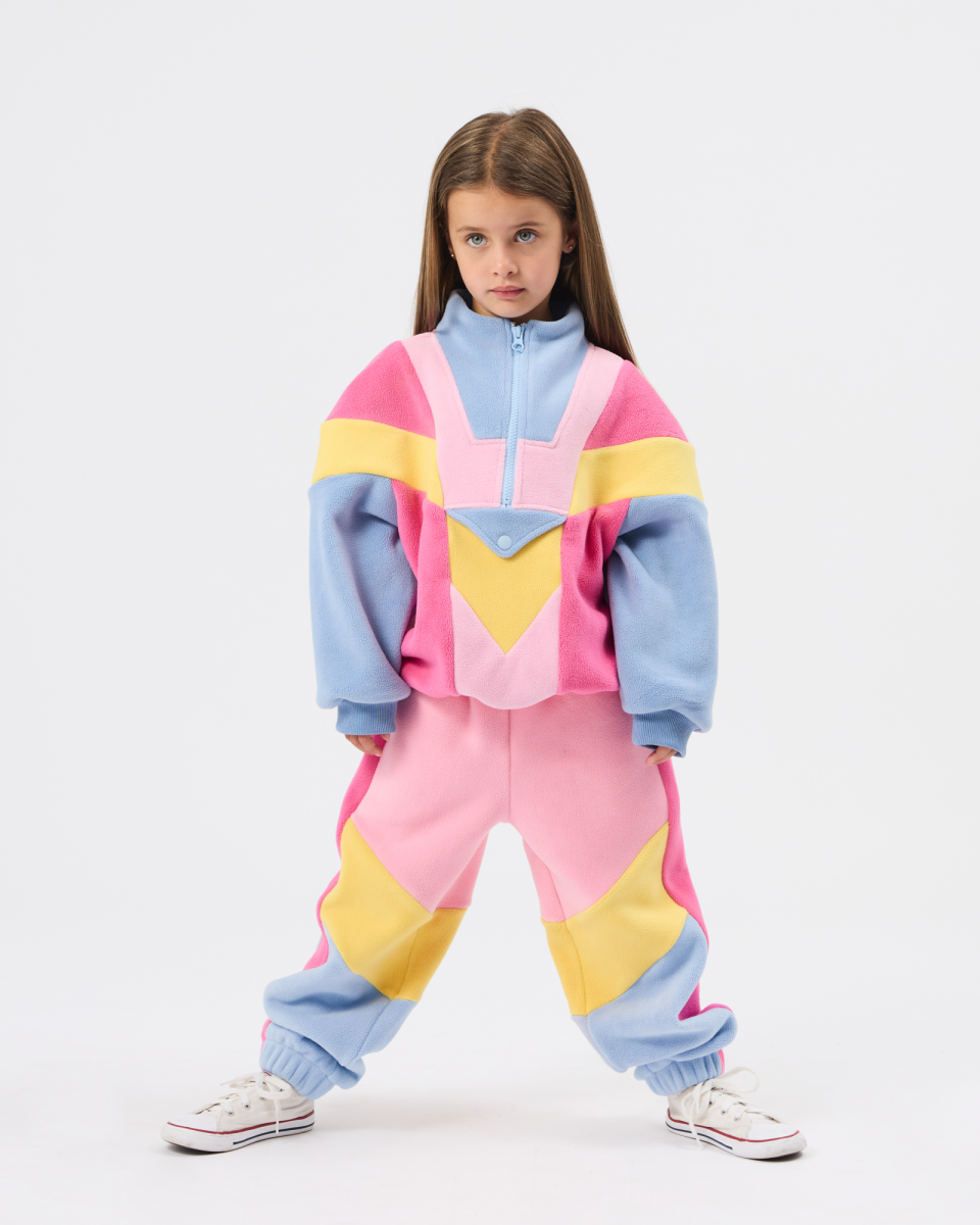 half zip pink colour block polar fleece