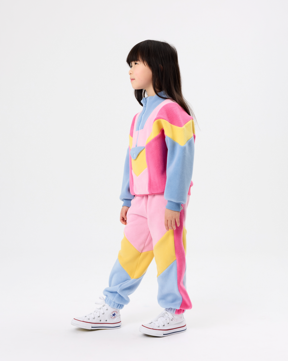 half zip pink colour block polar fleece