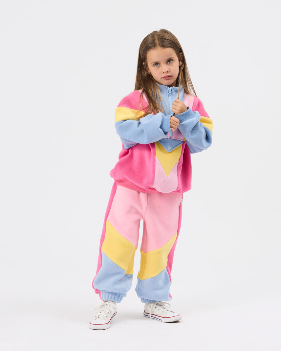 half zip pink colour block polar fleece