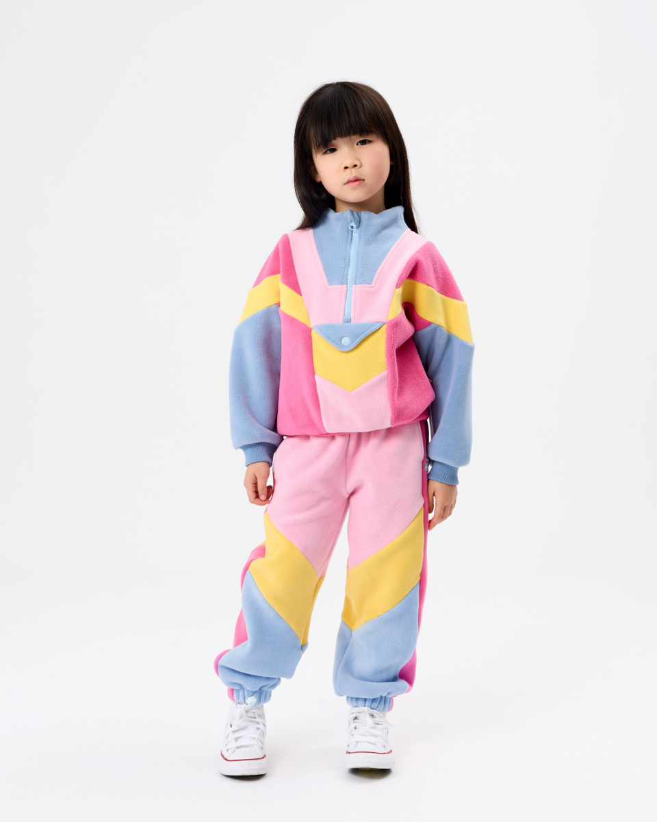 half zip pink colour block polar fleece